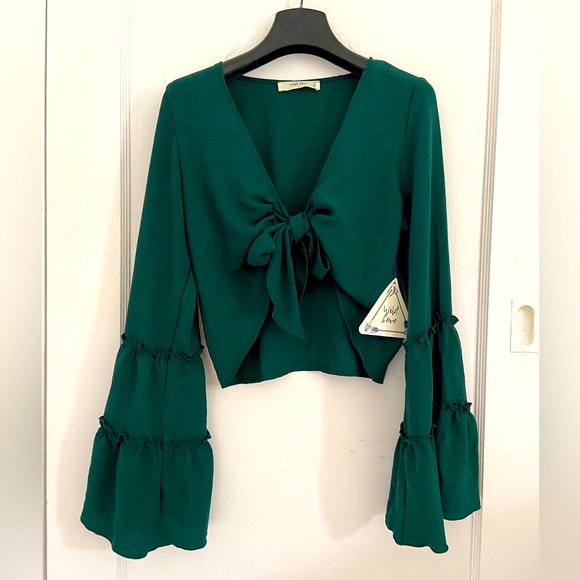 Wild Love Tie-Front Cropped Top Amazon Green Size S - Picture 1 of 10